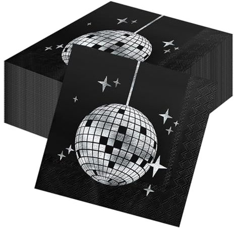 Stoviglie per Feste in Discoteca, 25 Pezzi Argento Piatti di Carta per Feste Piatti per Festein discoteca da 9 Pollici Forniture per Feste in Discoteca per Compleanni, Matrimoni (Tovaglioli)