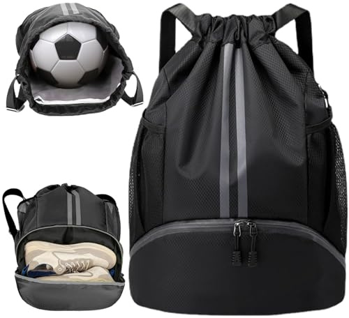 WUBAYI Football Boot Bag,Sports Kit Gym Sack Swimming PE Large Drawstring Bag Unise With Wet And Dry Separation,Waterproof Gym For Kids Adults Men Women Travel,School Sports Beach Holidays Boys Girls