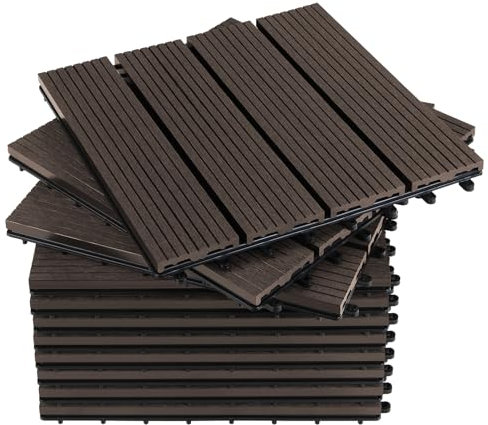 Montafox WPC Fliesen 30 x 30 cm 11 Stück / 1m² Dunkelbraun Terrassenfliesen Klicksystem Fliese Holzoptik Bodenbelag Klickfliesen Terrasse Balkon, Größe (Fläche):1 m² | 11 Fliesen, Farbe:Dunkelbraun