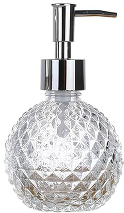 220ml Clear Glass Soap Dispenser with Silver Plastic Pump | Leakproof, Refillable, Reusable, Multi‑Purpose Liquid Hand Soap Dispenser for Lotions, Essential Oil, Shower Gel