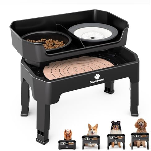 GUUSII HOME Elevated Dog Bowl with Stand Raised Feeding Station for Large Medium Small Sized Dogs Licking Plate Slow Food and Water Dish Set Adjustable Height 43.5 * 26.7 * 16/28.7/32.7/36.7cm 1600ml