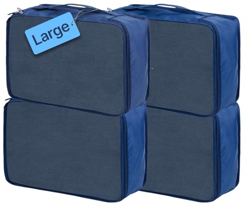 Stora packkuber 4 st, 40 x 30 x 12 cm samma storlek resväska organiseringsväskor 4-delar, resväskor organiserare 4-pack (4 st stor marinblå)