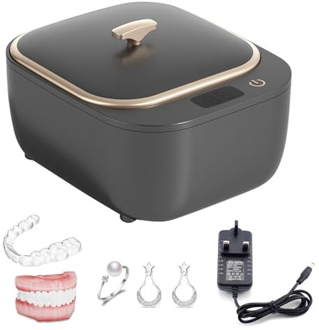 Ultrasonic Cleaner for Dentures, Retainer, Aligner, Mouthguard, Toothbrush Head, 48KHz Ultrasonic Retainer Cleaner Machine for All Dental Appliances, Jewelry etc (Grey)