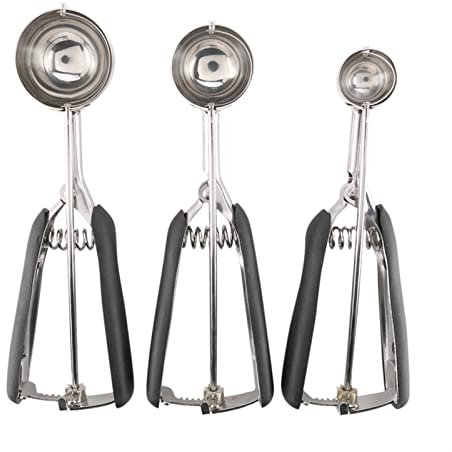 CHFYIJYHM Ice Cream Scooper, Ice Cream Scoops Set of 3, Cookie Scoop for Baking Stainless Steel with Anti Slip Rubber Grip, Cookie Dough Scooper