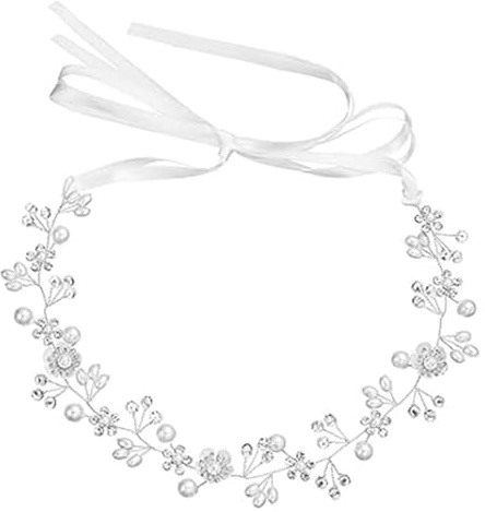 BIKPRST Cerchietto Da Sposa Con Perle Di Cristallo, Stile Bohémien, Con Foglie Di Vite, Accessori Per Capelli Da Sposa (Argento)