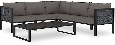 KATERYY 6-TLG. Garten-Lounge-Set mit Auflagen Poly Rattan Anthrazit,Modulares LoungeSofa aus Polyrattan – Vielseitig einsetzbares GartenmöbelSet für Terrasse und Patio