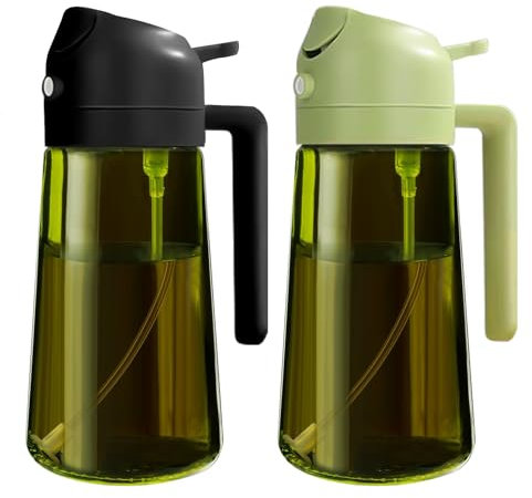 YARRAMATE Spruzzino Olio in Vetro Luce Blocco Scuro Verde per Friggitrice Aria 2 in 1 da 2, 470 ml Dosatore d'Oliva Bottiglia e Oliera Spray da Cucina, Nebulizzatore (Nero e Verde)