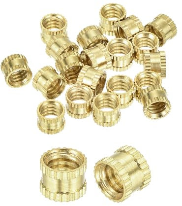 sourcing map 20Pcs 1/4-20x6x8mm Knurled Insert Nut, Brass I-Shaped Double-Pass Embedment Nut 3D Printing Brass Nuts for 3D Printing Parts Laptop Automotive Plastic Shell