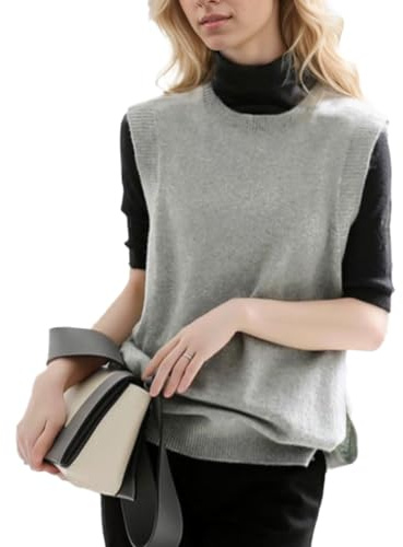 EMOTTOS Pull sans Manches Gilet Débardeur pour Femmes, Pull-Over uni sans Manches à Boutons Latéraux et col Rond, Pull Over Soft Casual Vintage Sweat-Shirt, Gris, Taille Unique