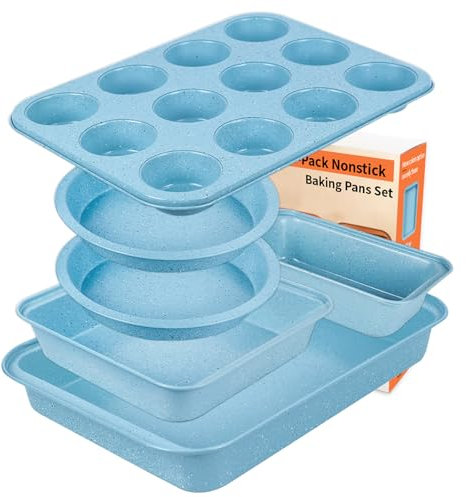 Barlket 6-teiliges blaues Backformen-Set, antihaftbeschichtet, stapelbar, Backform für Toaster, leicht zu lösen