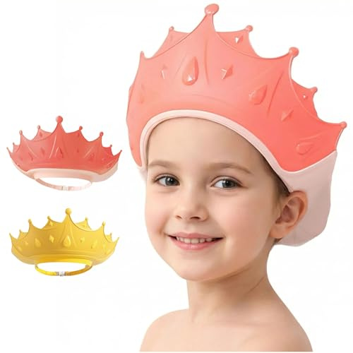 MOSIERRY småbarn hår tvätt sköld 2-pack justerbar baby shower keps för barn badskärm badmössa för småbarn 1-9, krona rosa gul