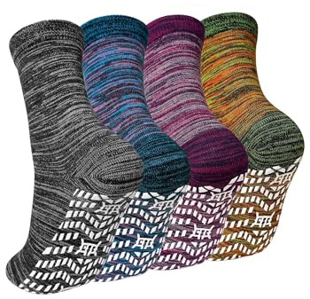 ZAKASA Non-slip Mens Slipper Socks: Grippy Anti-skid Socks for Running Fitness Workout UK 6-8 Color-4 Pairs