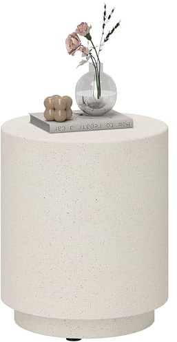 HOMCOM Beistelltisch Rund Nachttisch mit Beton-Optik Ø37 x 43 cm Cremeweiß | Couchtisch mit Fußstützen, Wohnzimmertisch, Sofatisch, Kaffeetisch, für Wohnzimmer Schlafzimmer