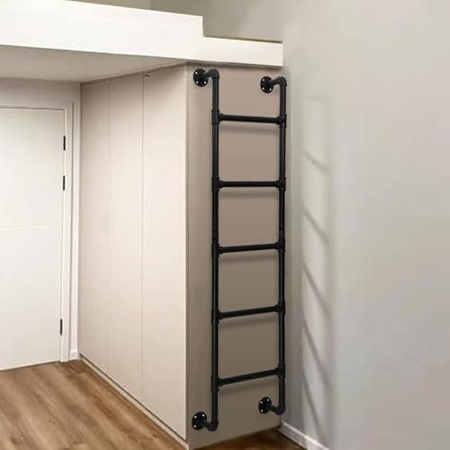 Schwarze Trittleiter aus Metall für Wohnungen in Wohnheimen 1.5m 2m 2.5m 3m an der Innenwand montierte Feuerleiter für Bibliotheken Lagerhäuser Wohnmobile und Boote robuste Eingangs und Ausgangsleiter
