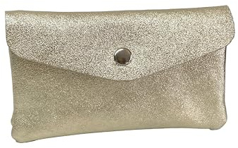 Generico Elegante Geldbörse aus Metallic-Leder, Druckknopfverschluss, Helles Gold, Medio, Elegant