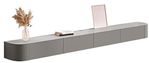 Moderno mobile TV e centro intrattenimento in legno, per soggiorno/camera da letto, console multimediale galleggiante con armadietti e ante ribaltabili, montabile a parete (grigio, 140 x 24 x 20 cm)