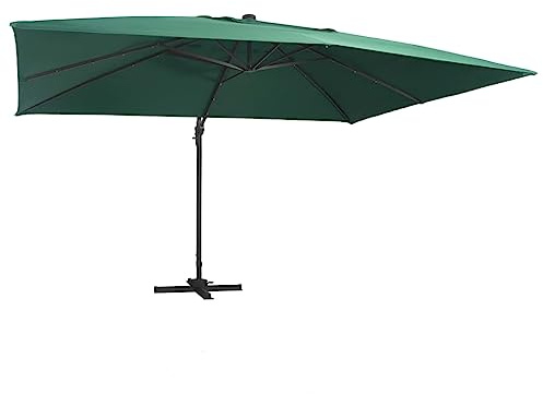 HaoChrymec Ampelschirm mit LED-Beleuchtung Alu-Mast, 400 x 300 cm, Neigbar & Drehbar, Sonnenschirm für Terrasse, Balkon und Garten, Strandschirm, UV-Schutz, Grün