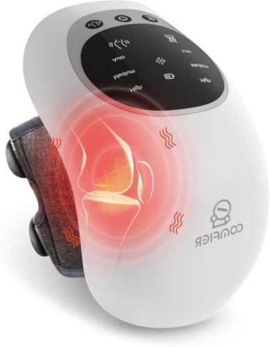 COMFIER Kabelloses Kniemassagegerät mit Wärmefunktion, verbesserte beheizbare Kniebandage mit 48 cm langen Kniebändern, wiederaufladbares Knie-Massagegerät mit großem LED-Bildschirm, Geschenk