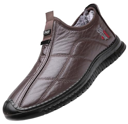 Scarpe invernali da uomo, antiscivolo, termiche, casual, comode, leggere, foderate in pelliccia, calde, per uso quotidiano, Marrone, 41 EU