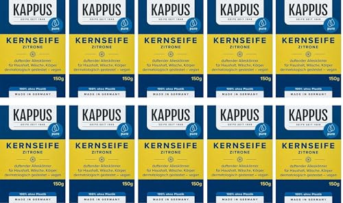 Kappus Kernseife Zitrone – 10er Pack (10x150g) | Traditionelle Naturseife für Hände & Körper | Frischer Zitronenduft | Hautfreundlich, ohne Mikroplastik, vegan | Made in Germany