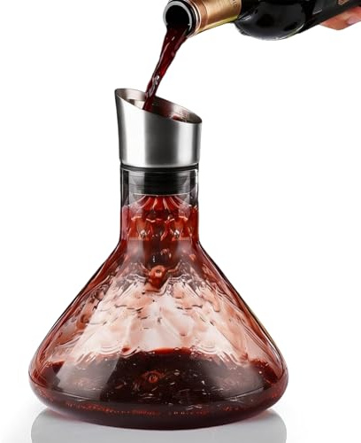 Carafe à vin rouge en cristal 1500 ml avec aérateur de vin et filtre – Carafe à vin sans goutte, cadeau élégant pour les amateurs de vin et les beaux-parents vino air décanteur