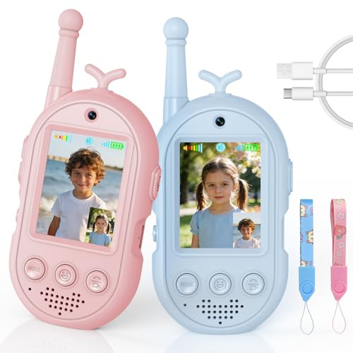 Vídeo Walkie Talkies para Niños, Walkie Talkies Recargables con Videollamada, Largo Alcance 400m, Juguetes Cumpleaños para Niños y Niñas de 3 a 12 Años(Set de 2)