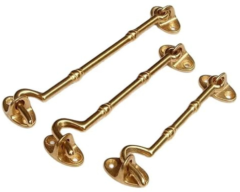 3 Stück massive Messing-Fensterhaken, Ösenriegel, windfester Verschluss, Sicherheitsstopper for Schuppenfenster, geräuschloser Halter, Vintage-Stil Für Türen, Schränke(Brass,L15cm)