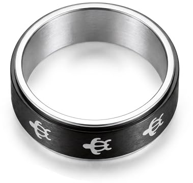 Sea Turtle Spinner Band Ring Anxiety Relief Fidget Anti Stress Rings Stainless Steel Enamel Relieving for Women Men Couple Hawaiian Beach Animal Jewelry-Black 10