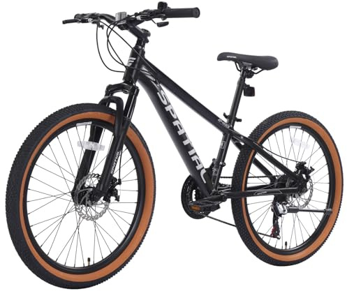 SPATIAL MTB Bicicleta de Montaña para Adultos y Jóvenes - 29/27,5/26/24 Pulgadas, 8/21 Velocidades, Frenos de Disco Mecánicos Dobles, Cuadro de Aluminio, Suspensión Delantera (Negro, 24 Pulgada)