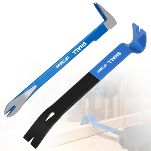 SHALL 2-Piece Pry Bar Set, 15-Inch Flat Pry Bar & 12-Inch Cats Paw Nail Puller, Heavy-Duty Crowbar, Utility Claw Bar, Wonder Bar for Home Remolding & Woodworking