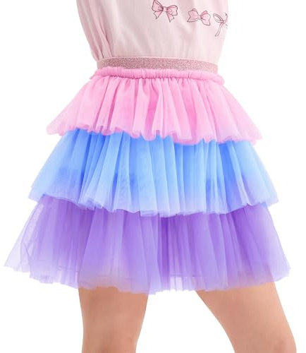 Miipat Gonna per Bambina 3 Strati Tulle Ragazze Tutu Gonne Principessa con Fodera tutù per Bambini Festa Danza Compleanno(Viola Chiara, 4-5 Anni)