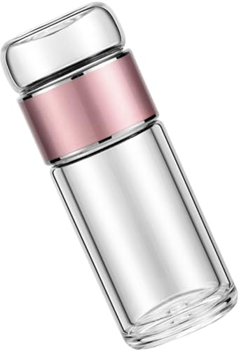 JHKNNK Botella de Vidrio Portátil para Té 250 Ml Infusor Reutilizable y Tapa, Taza de Té de Viaje Rosa Dorado, Adecuado para Preparar Infusiones en Casa y Oficina