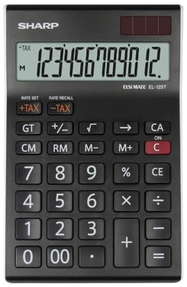 Sharp EL125TWH - Calcolatrice da scrivania, colore nero