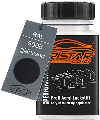 TRISTARcolor RAL 9005 Tiefschwarz glänzend Lackstift | Lackfläschchen mit Pinsel, 50 ml, schnelltrocknend
