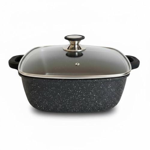 Cflagrant® Faitout Carré 24 cm Façon Pierre – “De La Cuisine à La Table” – Tous Feux Dont Induction – Passe au Four 180°C Revêtement Greblon C3® Sans PFOA – Cuisson Saine Technologie Allemande(24x24)
