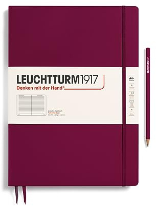 LEUCHTTURM1917 359784 Notizbuch Master Slim (A4+) Hardcover, 123 nummerierte Seiten, Port Red, Liniert