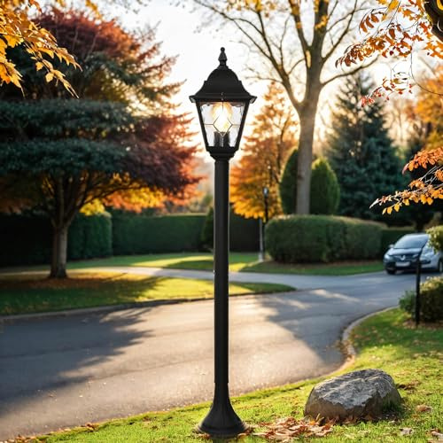 Licht-Erlebnisse XL Außen-Stehleuchte NORFOLK Metall Glas in Schwarz Premium-Qualität IP43 H:109cm Garten Terrasse Weg Außenleuchte Weglampe Wegeleuchte Beleuchtung