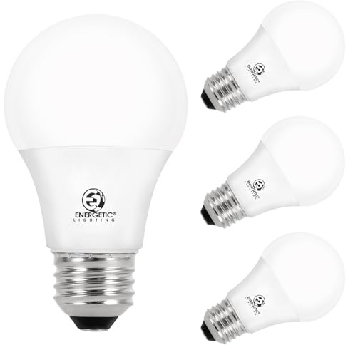 Energetic 60W Equivalent, A19 LED Light Bulb, 3000K Warm White, E26 Medium Base, Non-Dimmable LED Light Bulb, 8W 760LM, ETL Listed, 4 Pack