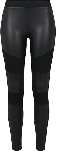 Urban Classics Damen Ladies Fake Leather Tech Yoga-Hose Leggings, Schwarz (Black 00007), W(Herstellergröße: L)