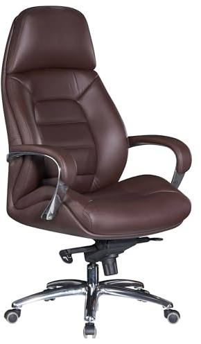 FineBuy Chefsessel XXL Echtleder Braun, Bürostuhl bis 120 kg | Schreibtischstuhl höhenverstellbar mit Multiblockmechanik, Drehstuhl ergonomisch, breite Rückenlehne und Sitzfläche