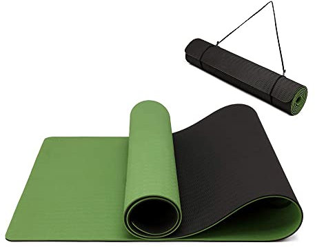 Yogamatte rutschfest und umweltfreundliche TPE Sportmatte mit Tragegurt Gymnastikmatte für Pilates Workout Fitnessmatte 183 x 61 x 0.6 cm (Grün-Schwarz)