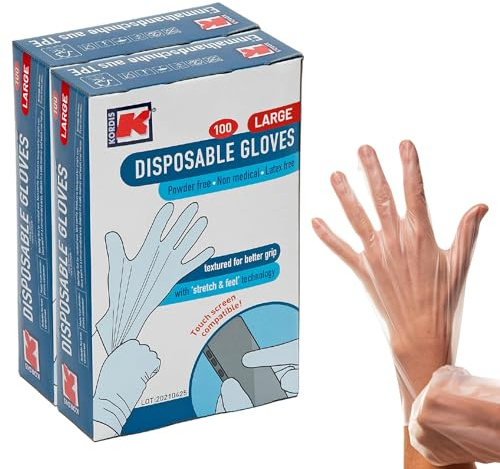 Kordis TPE-Einweghandschuhe, puderfrei, latexfrei, robust, hygienisch, insgesamt 200 Stück, transparent, Größe L, 2 Packungen à 100 Stück