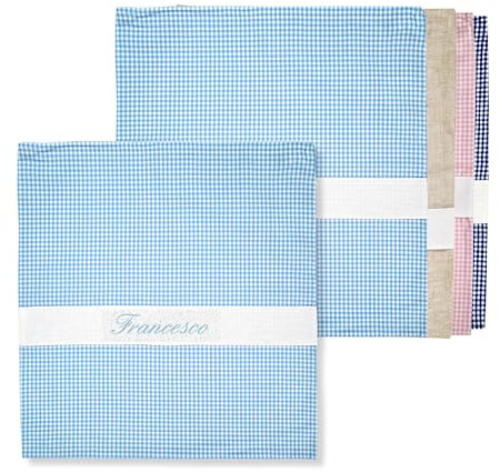 Coccole - Set Asilo Personalizzato 2 Sacche - Sacca Asilo Personalizzata 2pz per Bimbo con Motivo Quadretti Azzurro in Cotone Anallergico - Set Personalizzato con Nome 100% Made in Italy