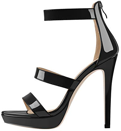 MissHeel Women's Open Toe Stiletto Pump Sandals High Heel Triple Cross Bands Patent Leather back Zipper Party Shoes