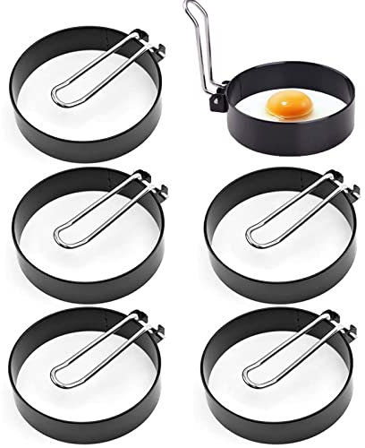 TUKEVA 6 Stück Rund Omelett Form Griff Für Eier Kochen Edelstahl Omelettform Spiegelei Formen Edelstahl Runde Spiegeleiform für Spiegeleier, Frühlingsrollen, Steaks, Pfannkuchen Form Von Spiegelei