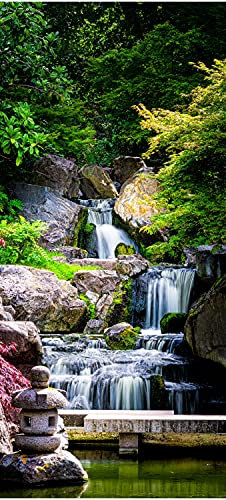 wandmotiv24 Türtapete Wasserfall in Garten, Bäume, Stufen 70 x 200cm (B x H) - selbstklebend Vlies 150g Sticker für Türen, Türfolie, Aufkleber, M1308