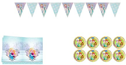 ALMACENESADAN 4665 Disney Frozen Party Pack 8 Mädchen Tischdecke, Teller und Wimpel (8435510346652)