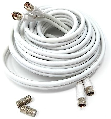 Drut 5 m Twin Shotgun Satellite Modellato Tipo F Spina a Presa Cavo coassiale prolunga Antenna RG6 con accoppiatori Tipo F 16,5 Piedi Bianco