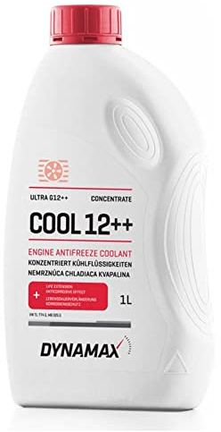 DYNAMAX Cool G12++ Antifreeze Coolant CONCENTRATE 1 Litre, Pink/Red Colour Coolant