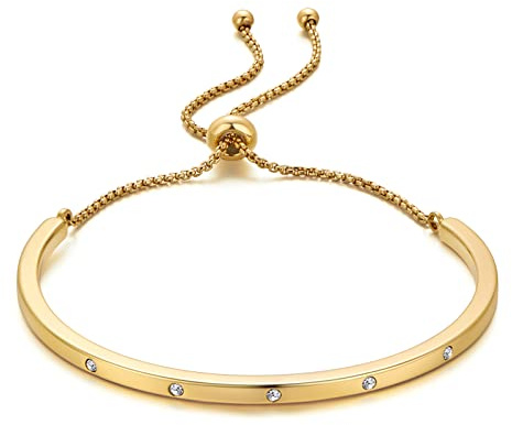 WOWORAMA Bracciali Scorrevoli Regolabile Donna Bracciale Amicizia Bracciale Donna Bracciale Bone Oro Bianco Oro Rosa, 36 cm, Ottone, Zirconia cubica
